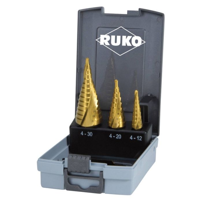 Ruko - Set burghie trepte cu canale spiralate 0/9,1.2 HSS-Tin [101026TRO]