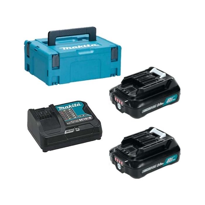 Makita - Set 2x acumulator Li-Ion CXT, BL1021B, 12V, 2.0Ah + incarcator DC10SB, valiza Makpac1 [197658-5]