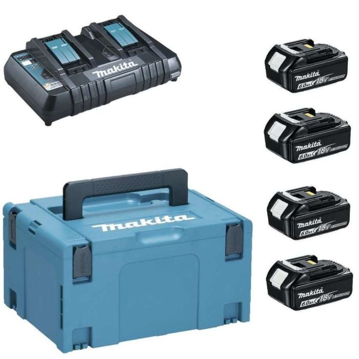 Makita - Set 4x acumulator Li-Ion LXT, BL1860B, 18V, 6.0Ah + incarcator DC18RD, valiza Makpac3 [198091-4]