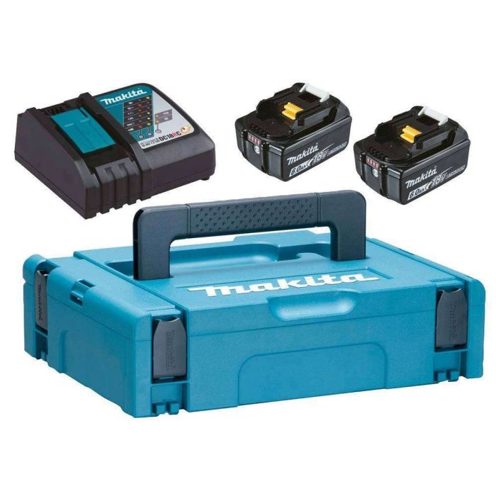 Makita - Set 2x acumulator Li-Ion LXT, BL1860B, 18V, 6.0Ah + incarcator DC18RC, valiza Makpac1 [198116-4]