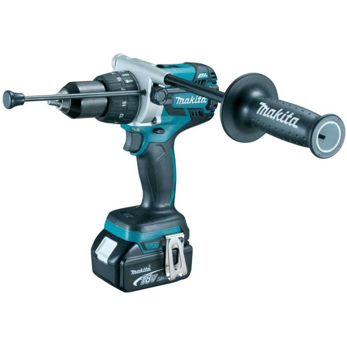 Makita - Masina de gaurit si insurubat cu percutie 91Nm, cu 2 acumulatori Li-Ion 18V, 3.0Ah, incarcator, valiza [DHP458RFJ]