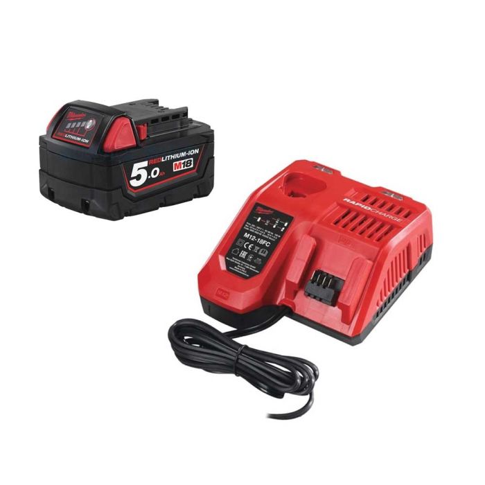 Milwaukee - Set acumulator Li-Ion M18B5, 18V, 5.0Ah + incarcator, M12-18 FC [MET-13162]