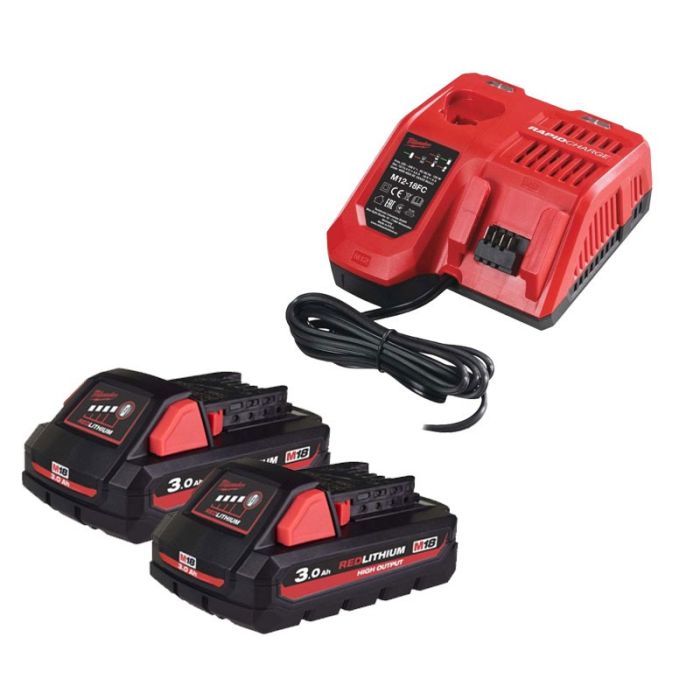 Milwaukee - Set 2x acumulator Li-Ion 18V, 3.0Ah + incarcator, M18HNRG-302 [4933471071]