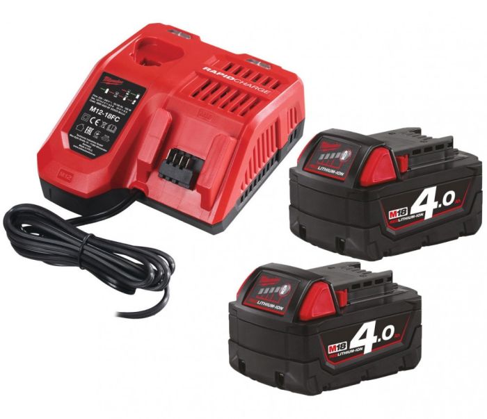 Milwaukee - Set 2x acumulator Li-Ion 18V, 4.0Ah + incarcator, M18NRG-402 [4933459215]