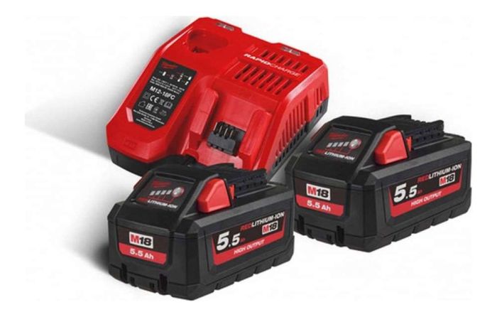 Milwaukee - Set 2x acumulator Li-Ion 18V, 5.5Ah + incarcator, M18HNRG-552 [4933464713]