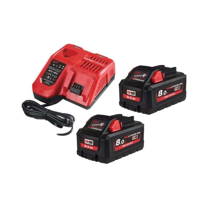 Milwaukee - Set 2x acumulator Li-Ion 18V, 8.0Ah + incarcator, M18HNRG-802 [4933471073]