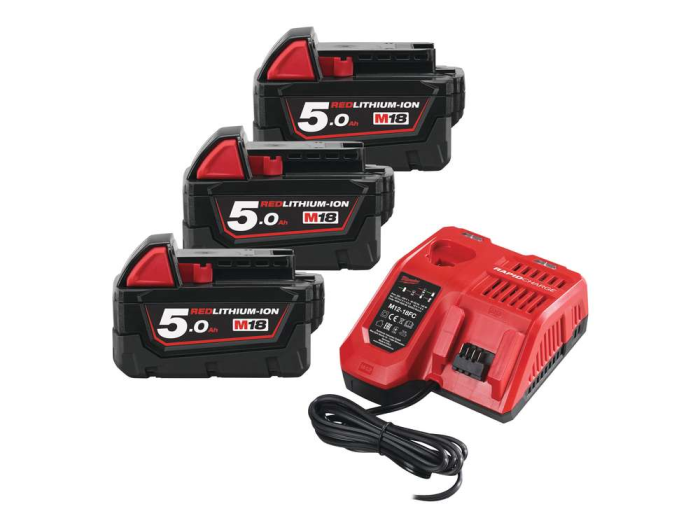 Milwaukee - Set 3x acumulator Li-Ion 18V, 5.0Ah + incarcator, M18NRG-503 [4933451423]