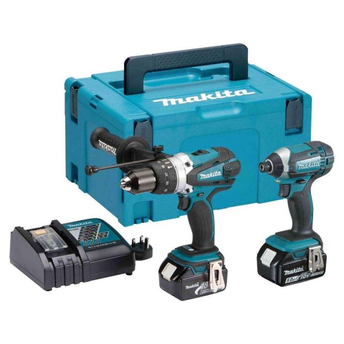 Makita - Pachet masina de insurubat cu impact DTD152Z + masina de gaurit si insurubat cu percutie DHP482Z cu acumulator 18V 2x5.0Ah, incarcator, valiza [DLX2145TJ]