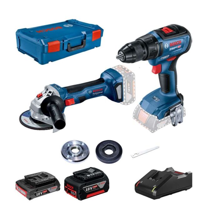 BOSCH - Pachet polizor GWS 180, masina de gaurit si insurubat GSR 18V-50 cu acumulatori 18V 2.0Ah, 5.0Ah, XL-boxx [0615990M47]