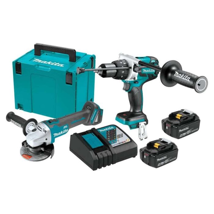 Makita - Pachet masina de gaurit si insurubat 125Nm DDF486Z + polizor 125 mm DGA504Z cu acumulatori 18V 2x5.0 Ah, incarcator, Makpac 4 [DLX2430TJ]