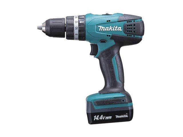 Makita - Masina de gaurit si insurubat cu percutie 30Nm, cu 2 acumulatori Li-Ion 14.4V, 1.3Ah, incarcator, valiza [HP347DWE]