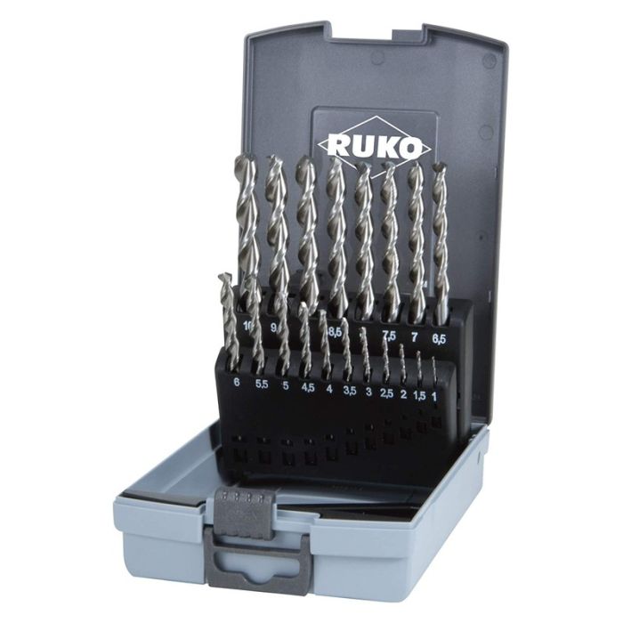 Ruko - Set burghie metal 1-10 mm. HSS-G. 19 pcs. DIN 338 TL 3000. carcasa plastic [258214RO]