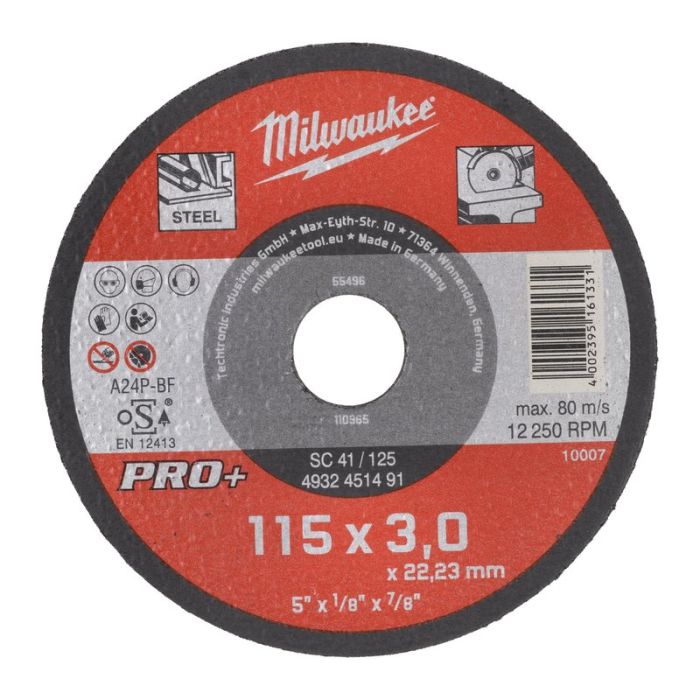 Milwaukee - Disc pentru metal plat 115x3mm, Pro+ [4932451491]