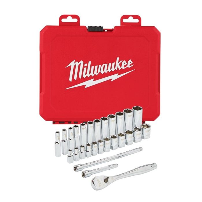 Milwaukee - Trusa antrenor cu clichet 1/4" si chei tubulare, sistem metric, 28 piese [4932464943]