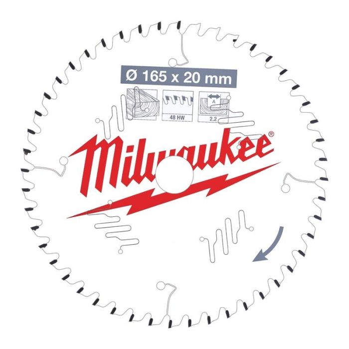 Milwaukee - Panza fierastrau circular de mana CSB, 165x20x2.2mm, dinti 48 ATB [4932471295]