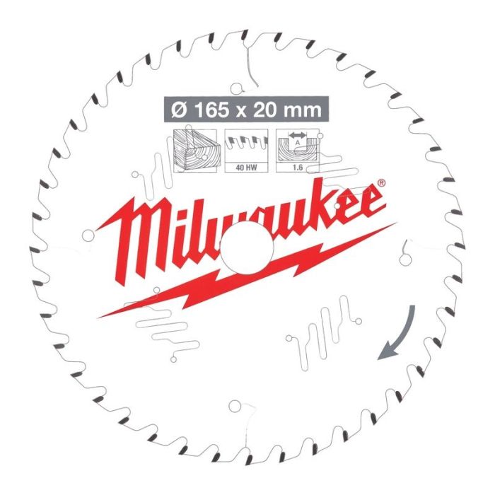 Milwaukee - Panza fierastrau circular de mana CSB P W, 165x20x1.6mm, dinti 40 ATB [4932471932]