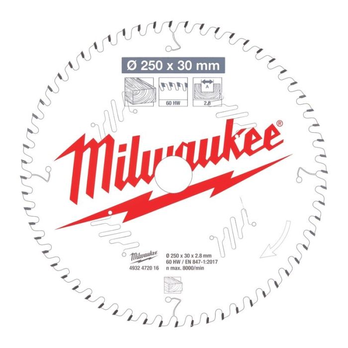 Milwaukee - Panza fierastrau taieri inclinate CSB MS W, 250x30x2.8mm, dinti 60 ATB [4932472016]