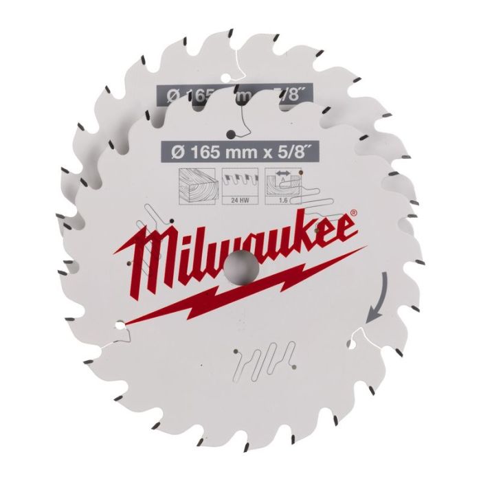 Milwaukee - Panza fierastrau circular 165x5/8"x1.6mm, 24 dinti, 2 bucati [4932479836]