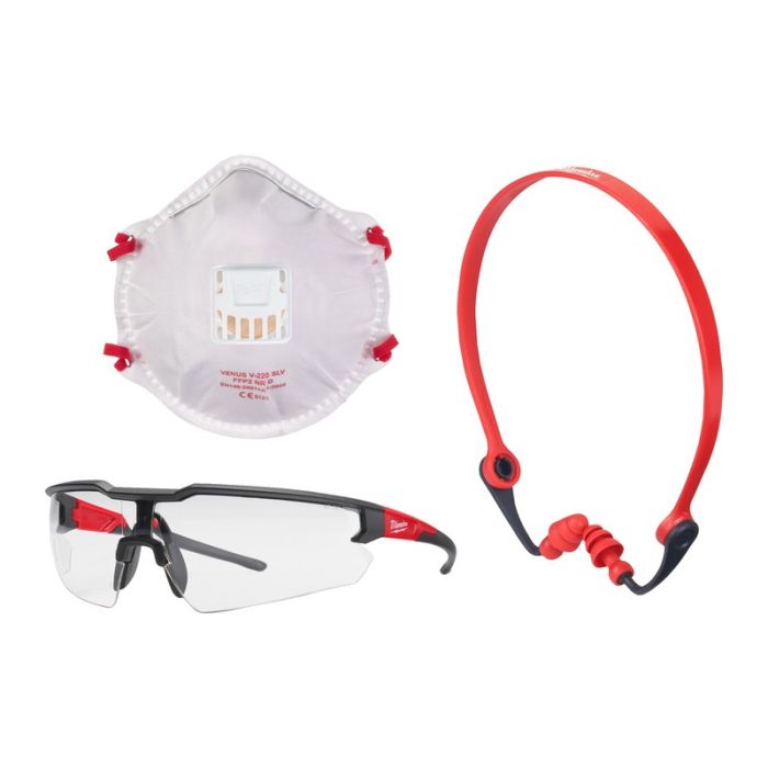 Milwaukee - Kit PPE pentru tamplarie, cu antifoane, ochelari de protectie si masca pentru protectie respiratorie [4932492068]