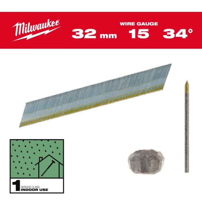 Milwaukee - Cuie 15 G, lungime 32 mm, cap D, 4000 bucati [4932492574]