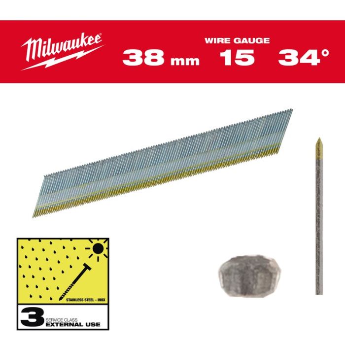 Milwaukee - Cuie inox, 15G, 38mm, 2500 bucati, cap D [4932492579]