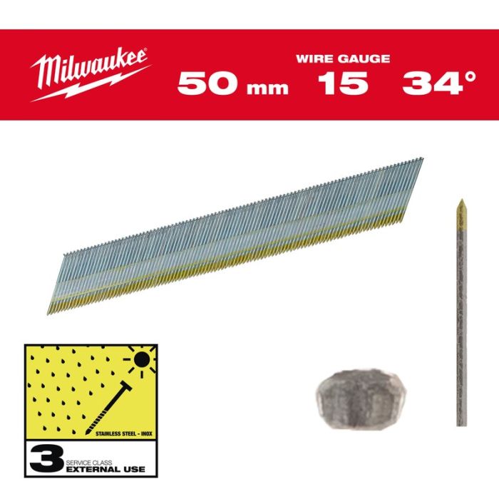 Milwaukee - Cuie inox, 15G, 50mm, 2500 bucati, cap D [4932492580]