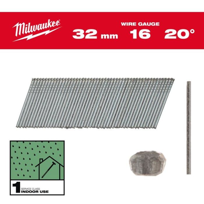 Milwaukee - Cuie galzanizate, 16 G, 32 mm, pentru M18CN16GA [4932492582]