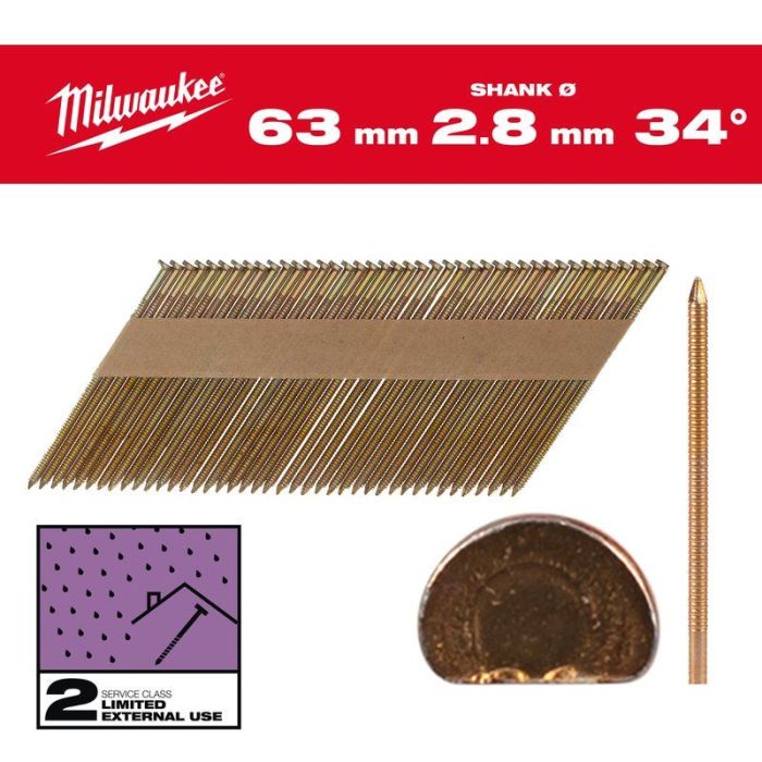 Milwaukee - Cuie pentru pistol M18FFN, 63 x 2.8 mm, galvanizate, 2200 buc [4932492607]