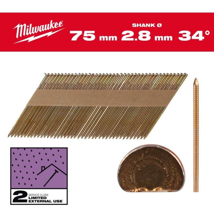 Milwaukee - Cuie pentru pistol M18FFN, 75 x 2.8 mm, galvanizate, 2200 buc [4932492608]