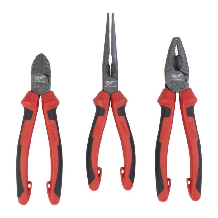 Milwaukee - Set cleste combinat 180 mm, cleste tais diagonal 160 mm si cleste cu nas lung 205 mm, 3 piese [4932492773]