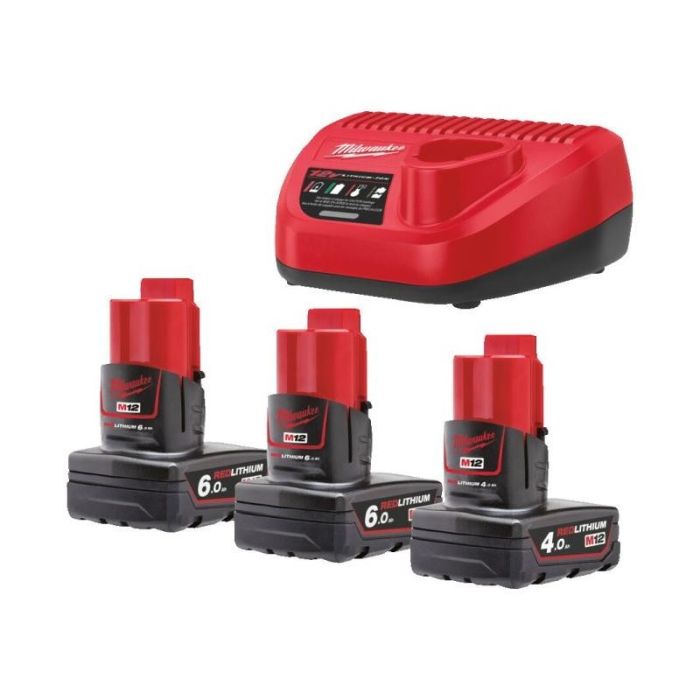 Milwaukee - Set 2x acumulator Li-Ion 12V, 6.0Ah + acumulator Li-Ion 12V, 4.0Ah + incarcator C12C, M12NRGO1-643 [4932492932]