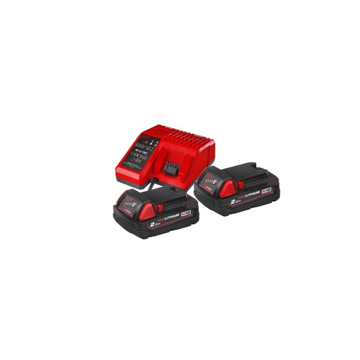 Milwaukee - Set 2x acumulator Li-Ion M18B2, 18V, 2.0Ah + incarcator M12-18C, M18NRG-202 [4933459213]