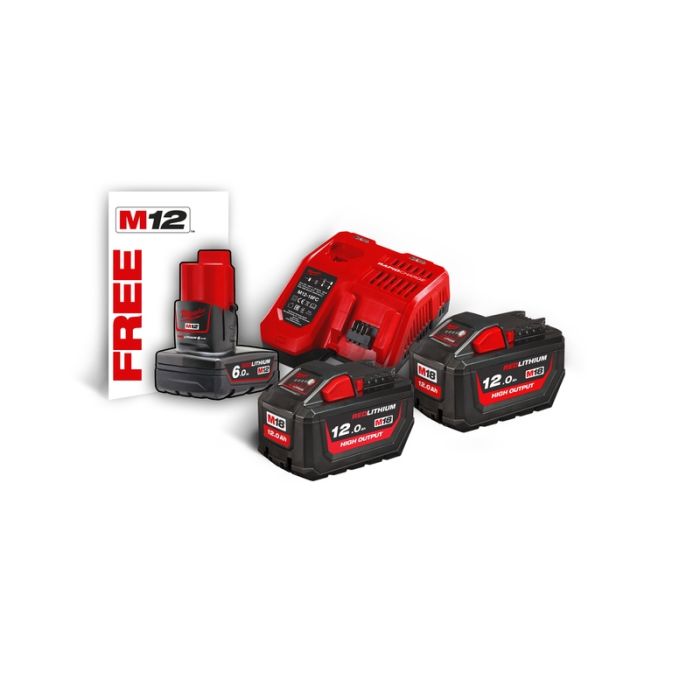 Milwaukee - Set 2x acumulator Li-Ion 18V, 12.0Ah + incarcator, M18HNRG-122 [4933464261]