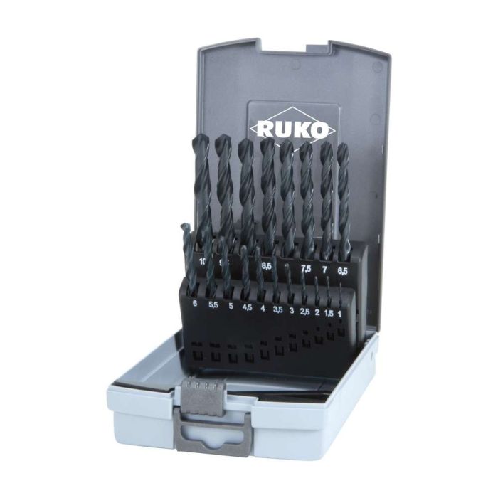 Ruko - Set burghie metal 1-10 mm. HSS-R. 19 pcs. DIN 338 N. carcasa plastic [205212RO]