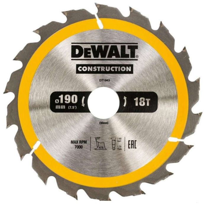 DeWALT - Panza fierastrau circular CONSTRUCTION 190x30mm, 18 dinti [DT1943-QZ]