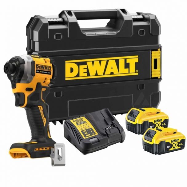 DeWALT - Masina de insurubat cu impact 206Nm, Hex 1/4", cu 2 acumulatori 18V, 5.0Ah, incarcator, valiza [DCF850P2T-QW]