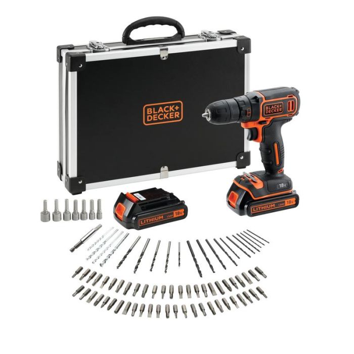 Black+Decker - Masina de gaurit si insurubat 30Nm, cu 2 acumulatori 18V, 1.5Ah, incarcator + accesorii [BDCDC18BAFC-QW]