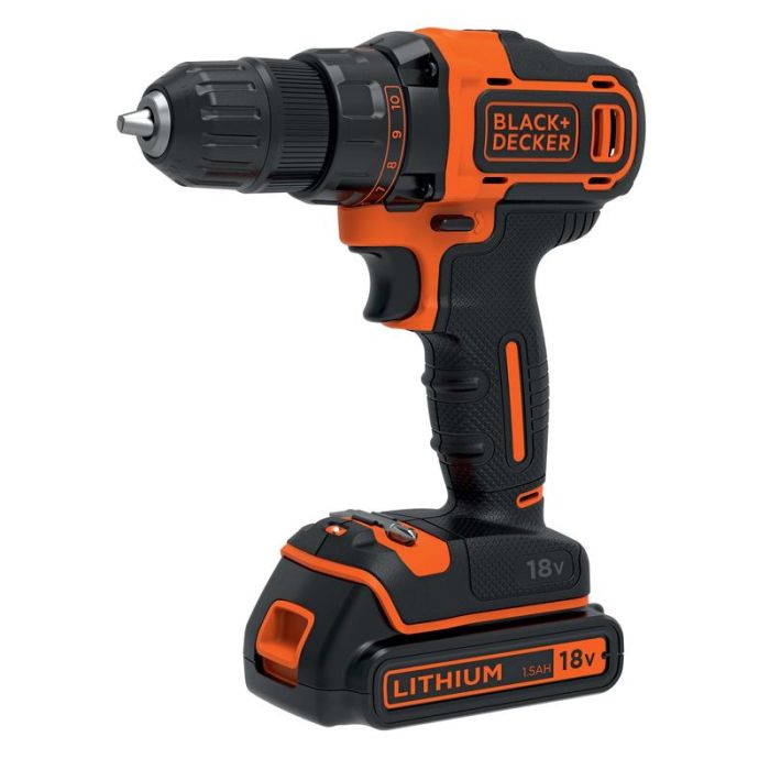 Black+Decker - Masina de gaurit si insurubat 40Nm, cu 2 acumulatori 18V, 1.5Ah, incarcator, valiza [BDCDD186B-QW]