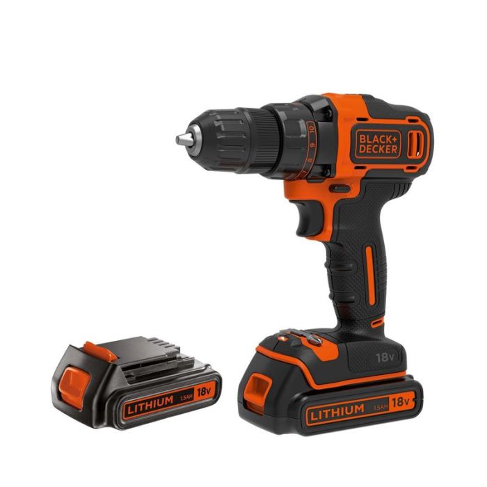 Black+Decker - Masina de gaurit si insurubat 40Nm, cu 2 acumulatori 18V, 1.5Ah, incarcator, valiza [BDCDD186KB-QW]