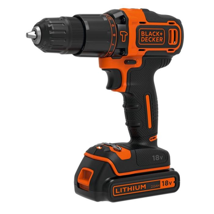 Black+Decker - Masina de gaurit si insurubat cu percutie 40Nm, cu 2 acumulatori 18V, 1.5Ah, incarcator, valiza [BDCHD18KB-QW]