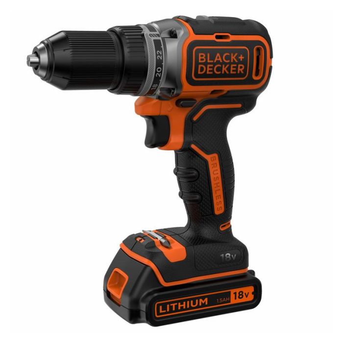 Black+Decker - Masina de gaurit si insurubat 52Nm, cu acumulator 18V, 1.5Ah, incarcator, valiza [BL186K-QW]