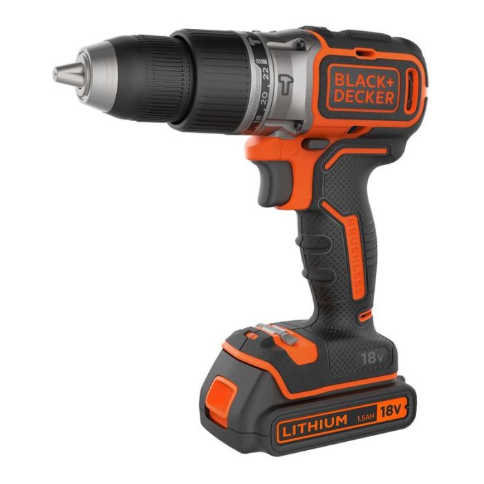 Black+Decker - Masina de gaurit si insurubat cu percutie 52Nm, cu acumulator 18V, 1.5Ah, incarcator, valiza [BL188K-QW]