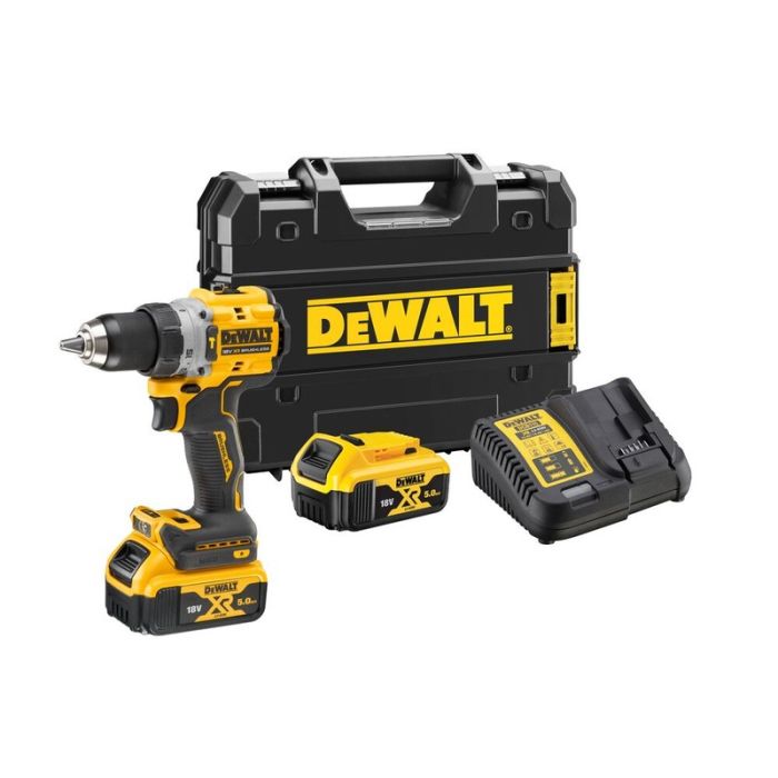 DeWALT - Masina de gaurit si insurubat cu percutie 90Nm, cu 2 acumulatori Li-Ion 18V, 5.0Ah, incarcator, valiza [DCD805P2T-QW]