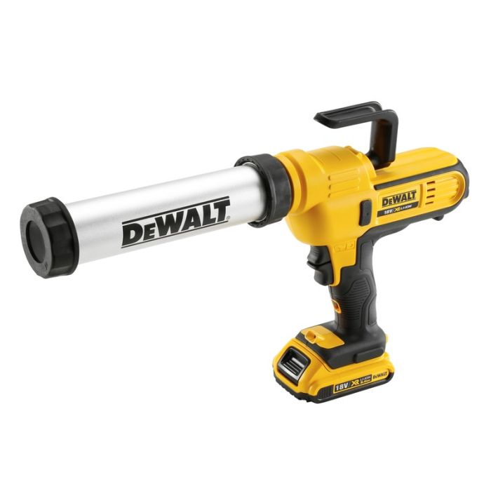 DeWALT - Pistol pentru silicon, 300 ml/400 ml, cu acumulator 18V 2.0Ah, cutie [DCE571D1-QW]