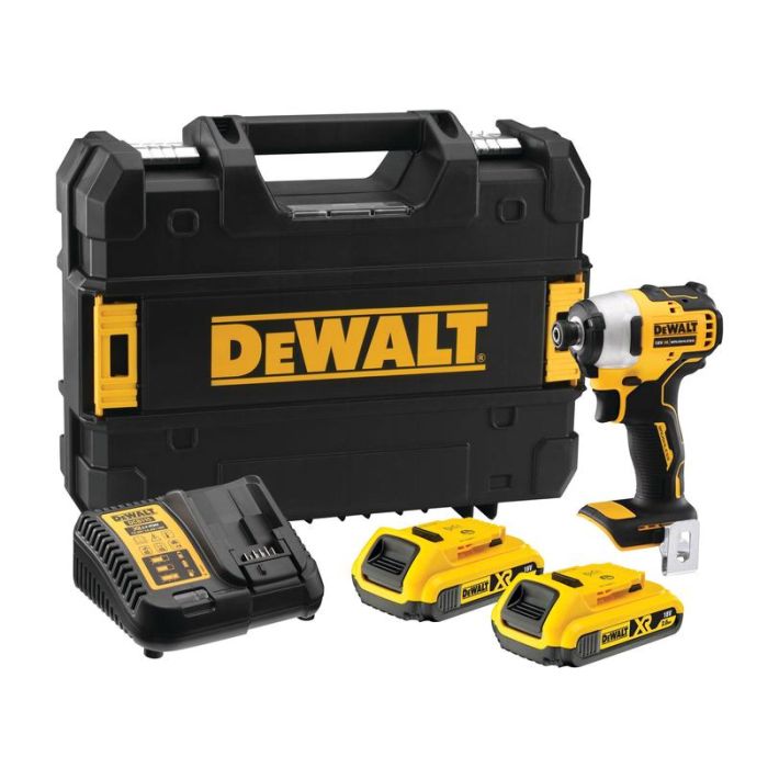 DeWALT - Masina de insurubat cu impact 190Nm, Hex 1/4", cu 2 acumulatori 18V, 2.0Ah, incarcator, valiza [DCF809D2T-QW]