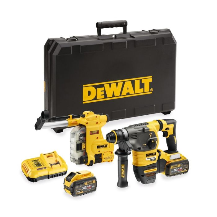 DeWALT - Ciocan rotopercutor SDS Plus, 3.5 J, 5.1kg, cu acumulator XR FLEXVOLT 54V 2x9.0Ah, extractor praf, valiza  [DCH335X2-QW]