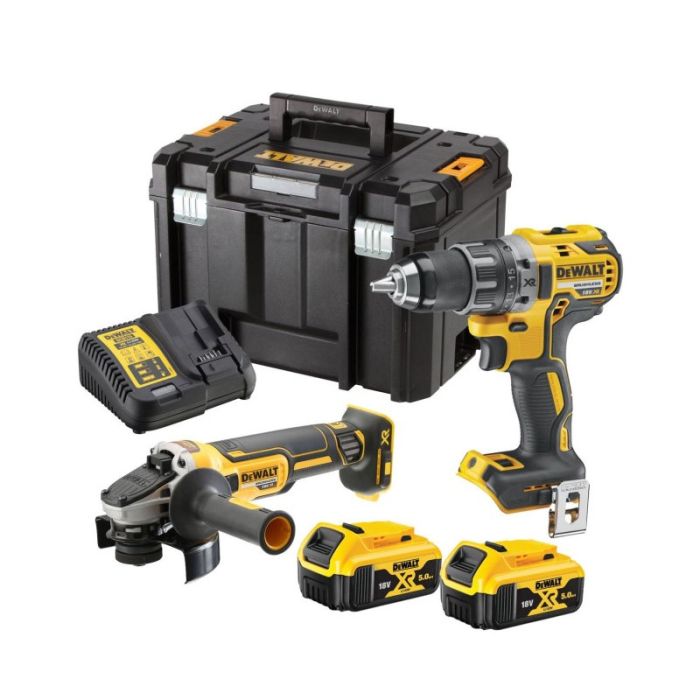 DeWALT - Set 2 scule DCD791N, DCG405N, cu acumulatori 18V, 2x5.0Ah, incarcator si cutie TSTAK [DCK2020P2T-QW]