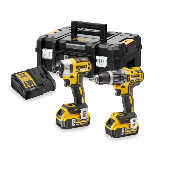 DeWALT - Set 2 scule DCD796N, DCF887N, cu acumulatori 18V, 2x5.0Ah, incarcator si cutie TSTAK II [DCK266P2T-QW]