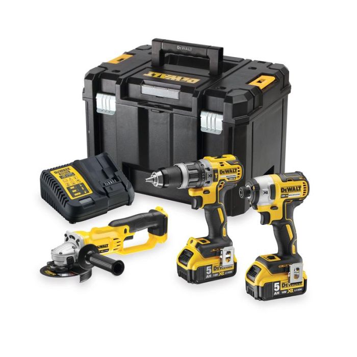 DeWALT - Set 3 scule DCD796,  DCF887, DCG412 18V XR, 2x5.0Ah, incarcator, cutie TSTACK VI [DCK383P2T-QW]