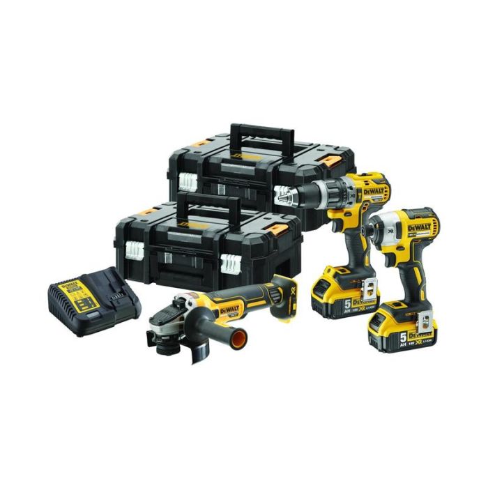 DeWALT - Set 3 scule (DCD796, DCF887, DCG405) cu 2 acumulatori 5Ah [DCK384P2T-QW]